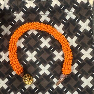 Tory Burch Orange Beaded Bracelet with Gold Charm